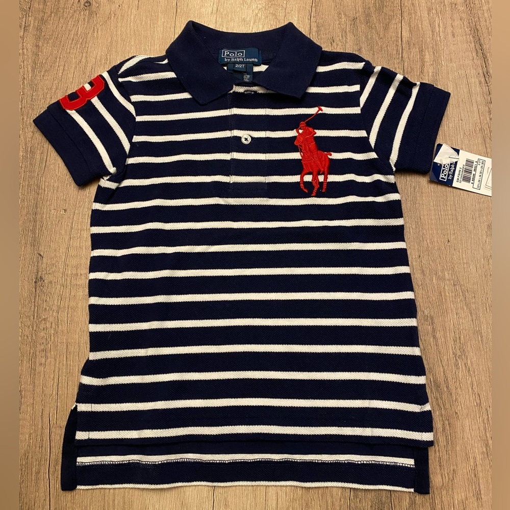 NWT Polo Ralph Lauren Navy Striped Polo Shirt 2at